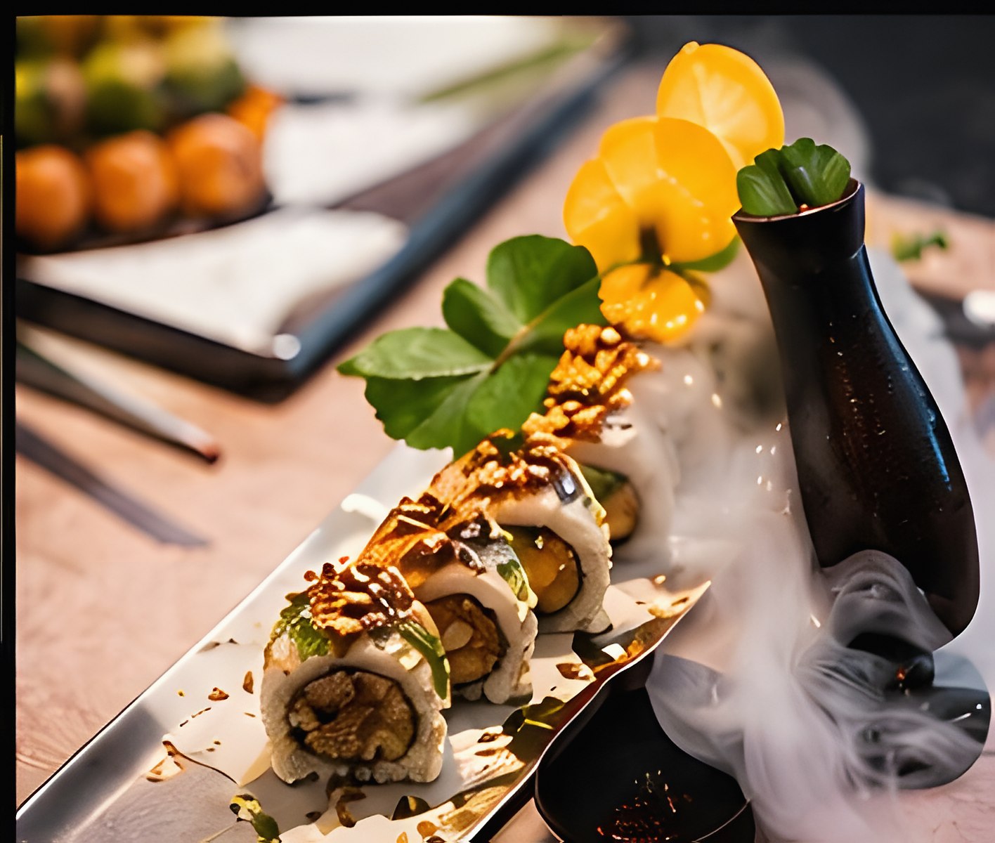 Sushi with smoke